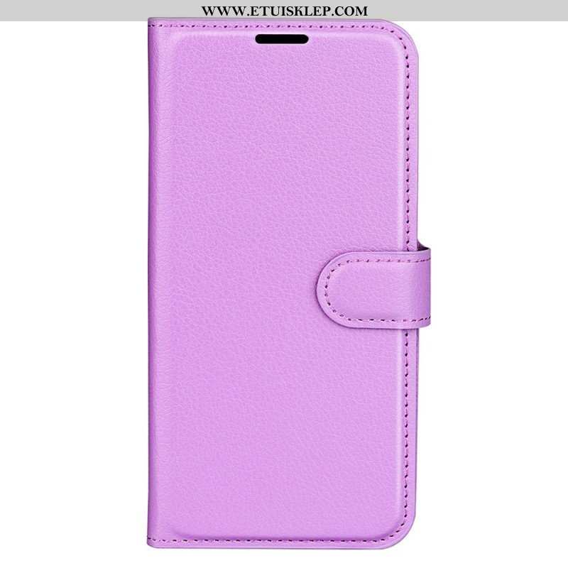 Etui Folio do iPhone 15 Pro Klasyczna Sztuczna Skóra Litchi